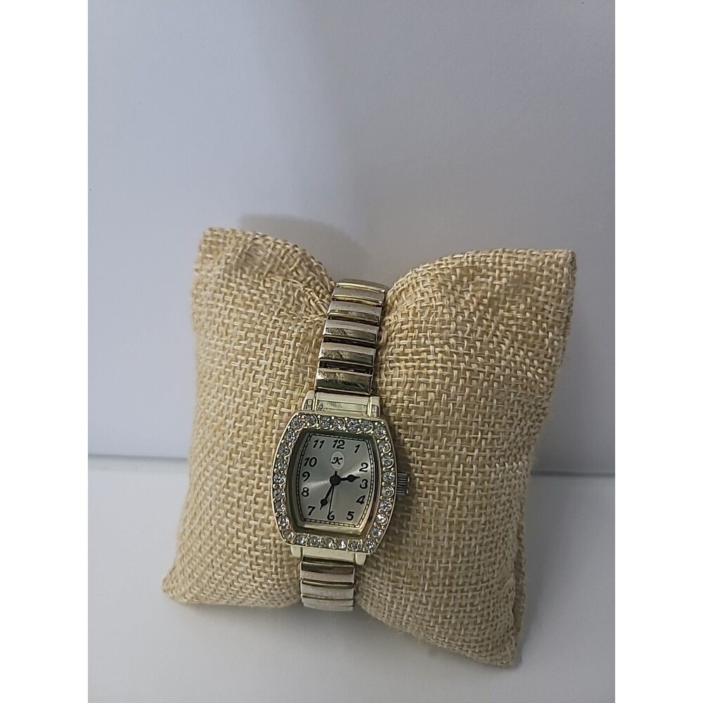 Kareena Womens Gold Tone Pave Crystal Bezel Stretch Bracelet Quartz Wrist Watch